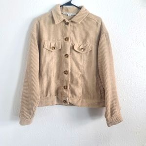 HYFVE Women's Tan Corduroy Button Down Shacket Medium